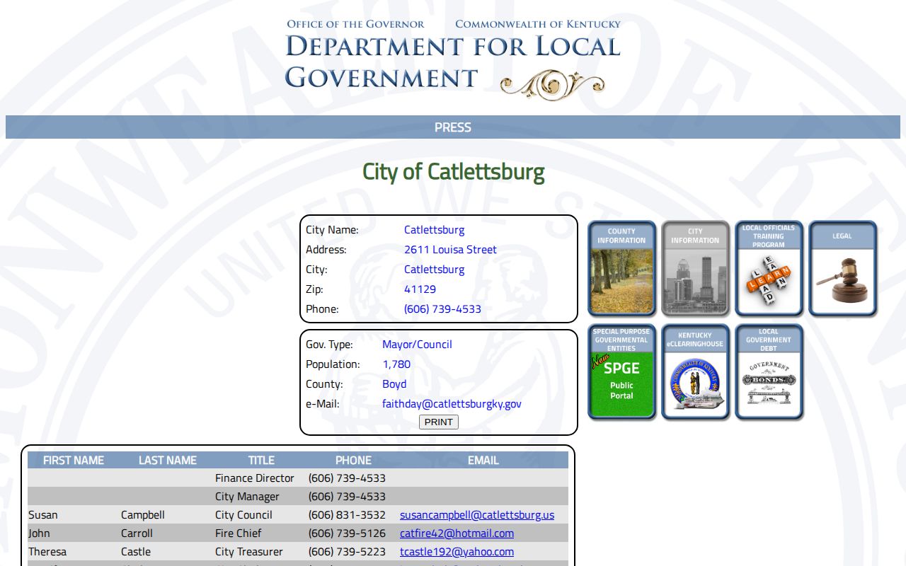 Catlettsburg Kentucky government record for Boyd County arrest-record research