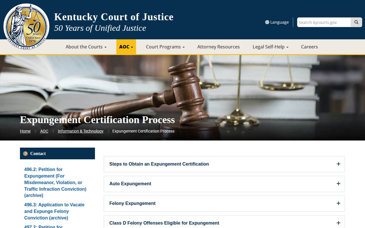 Kentucky court expungement process for Boyd County arrest and booking records